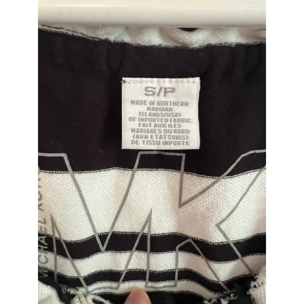 Vintage Michael Kors Black White Stripe Top Raw Edge Neck Y2K T Shirt Women's S - Picture 4 of 14